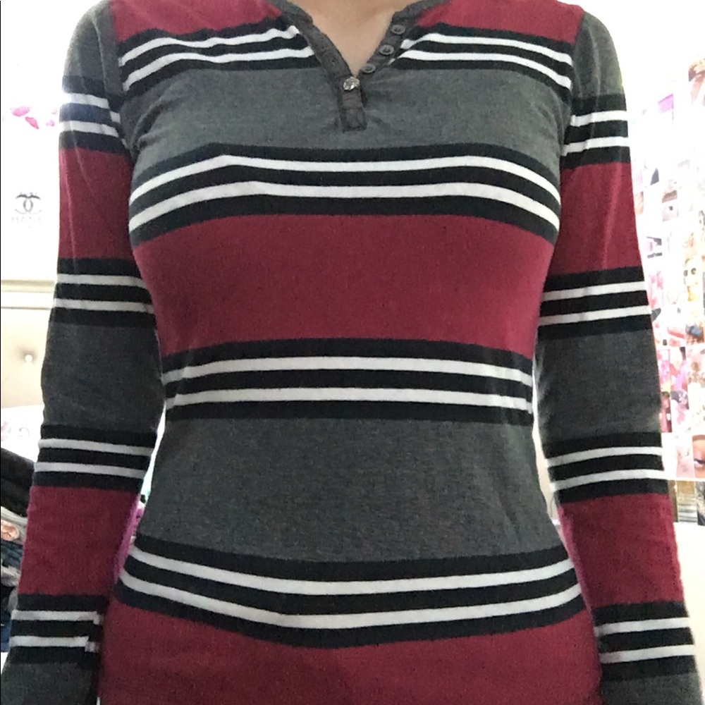 Maroon striped long sleeve shirt